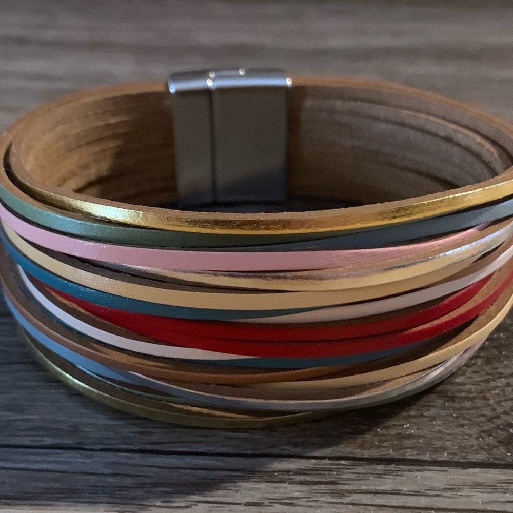 Colorful Bohemian Leather Bracelet with Silver Clasp